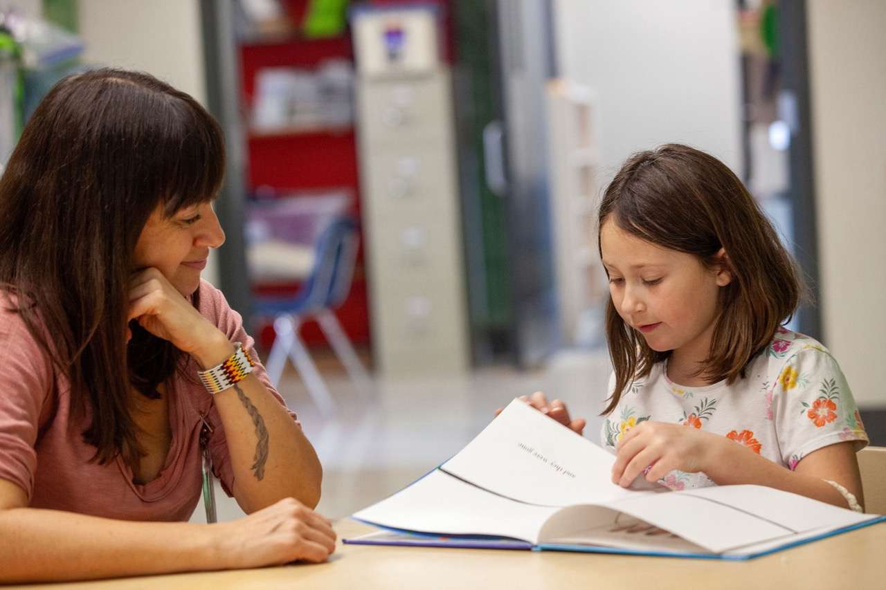 Volunteer reading with student